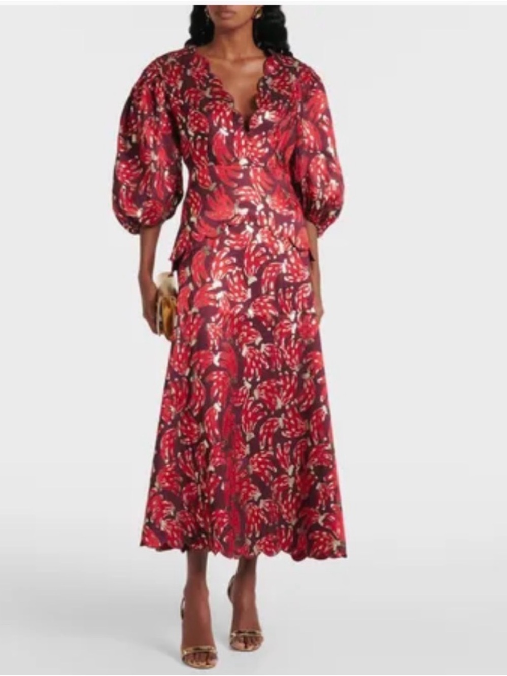 Farm Rio Bossa Banana jacquard midi dress  NEW